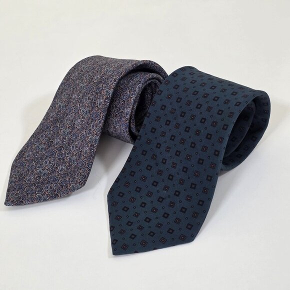 Diva Pure Silk Tie Lot of 2 Italy AOP Geo Tiny Paisley Preppy W3 L56.5-58 Inches - Picture 9 of 13
